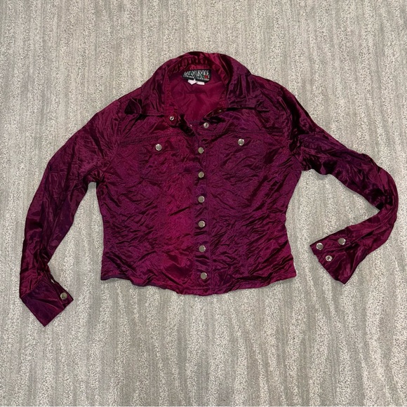 Vintage Lip Service Women’s Burgundy Snap Up Long Sleeve Shirt Made In USA Sz L - Picture 1 of 6